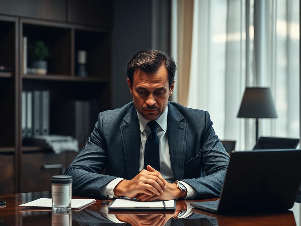Empresário respirando e organizando os pensamentos com calma