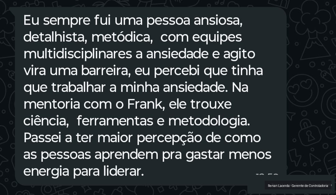 Depoimento de cliente sobre ansiedade e liderança