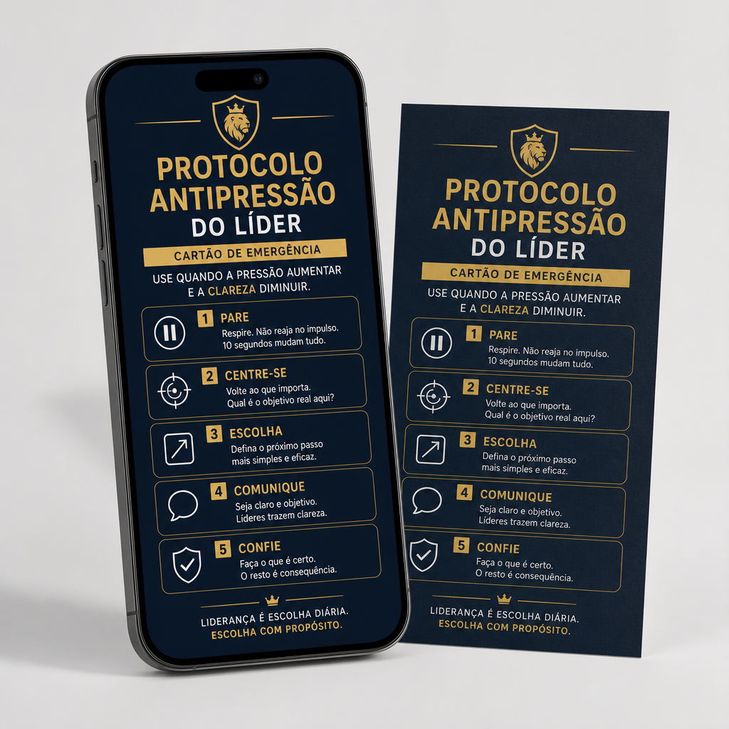 Mockup do Protocolo Antipressão do Líder no celular e impresso